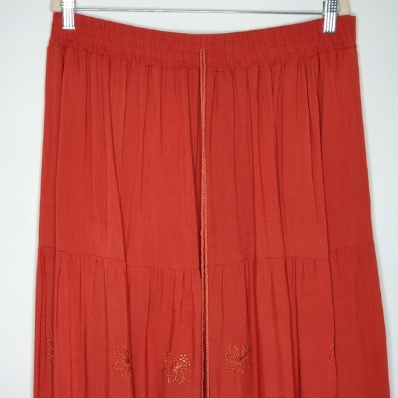 Embroidered Eyelet Maxi Skirt Size XL Rayon Stretch Waist Gypsy Boho Pull-on - Picture 3 of 11